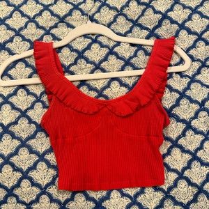 shein red ruffle crop top
